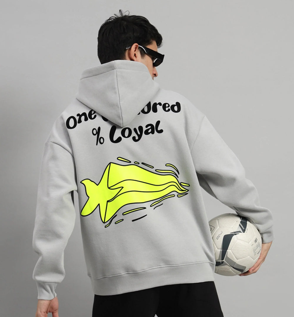 Griffel Men's Steel Grey Front Logo Back One Hundred % Loyal GRIFFEL Oversized Fleece Hoodie Sweatshirt - griffel