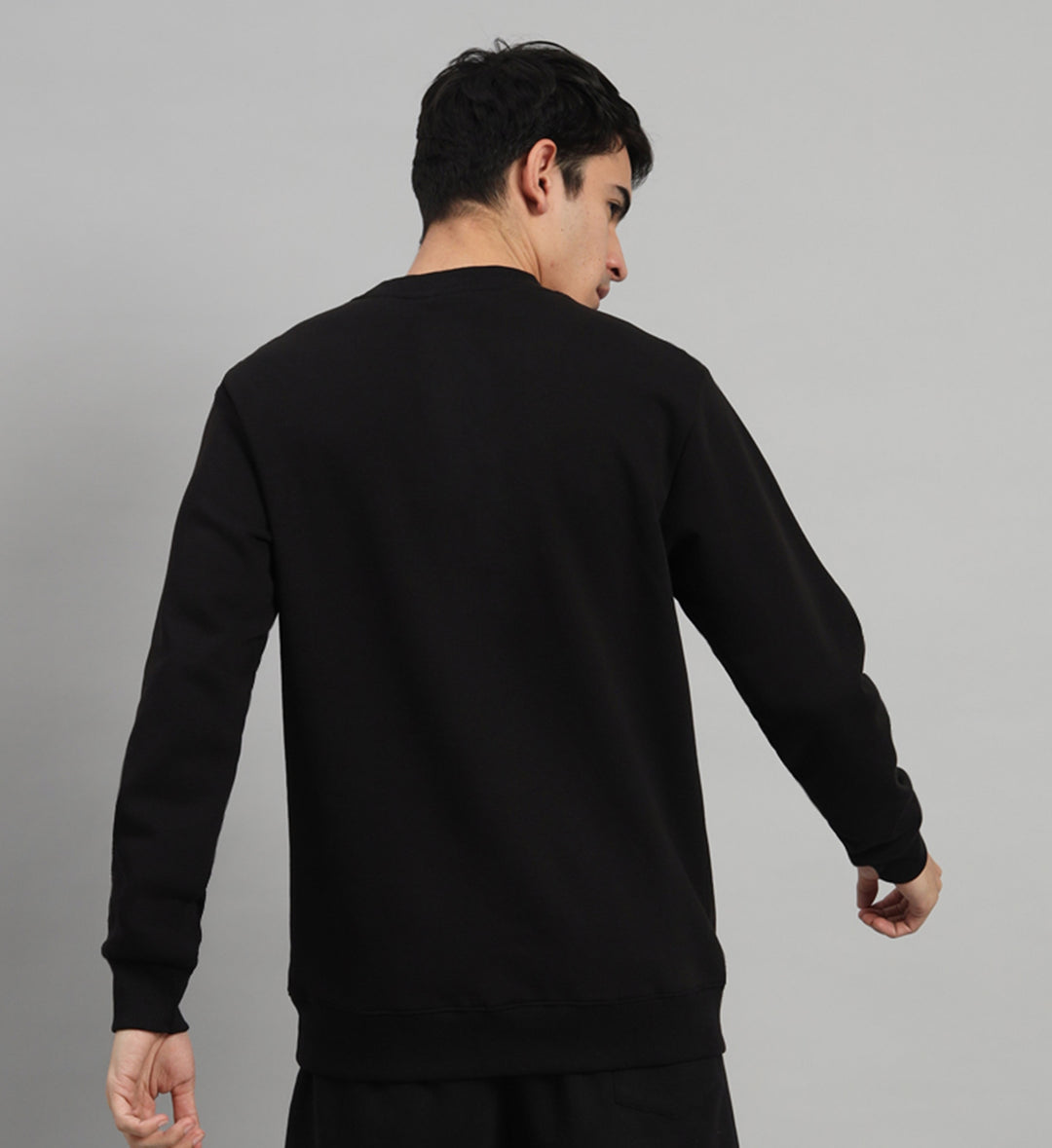 Griffel Men's Black Printed Regular Fit Round Neck 100% Cotton Fleece Sweatshirt - griffel