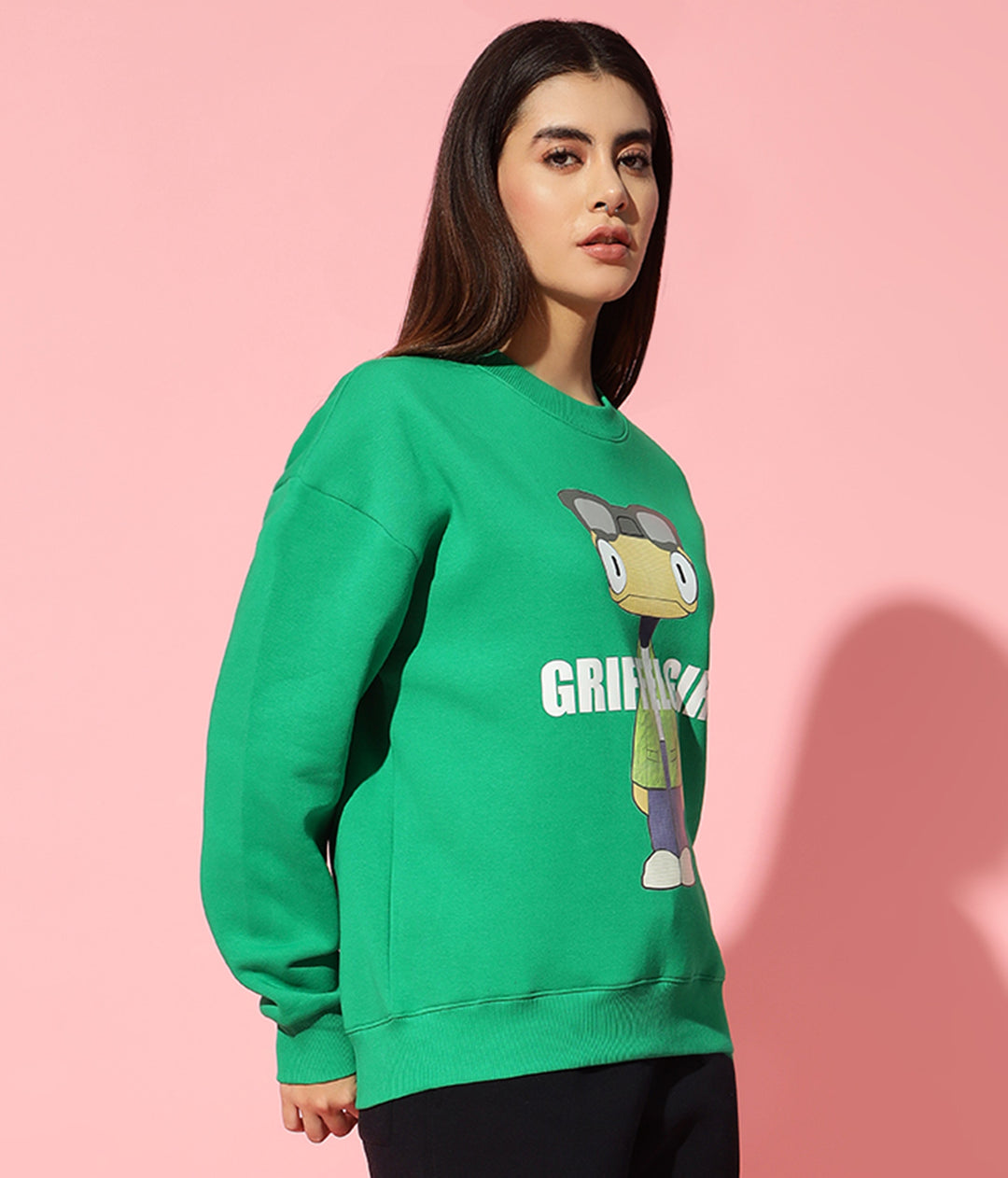 Griffel Girl green Round Neck Oversized Sweatshirt