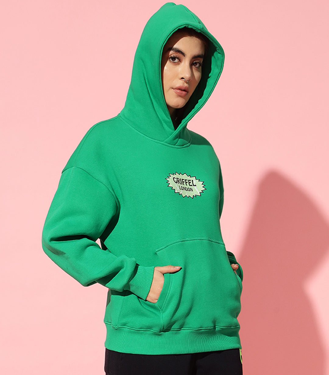 Chilli green Hoodie Neck Oversized Sweatshirt