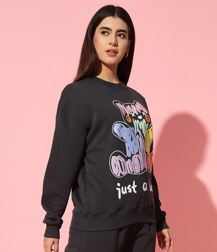 Just a bear Dark grey Round Neck Oversized Sweatshirt