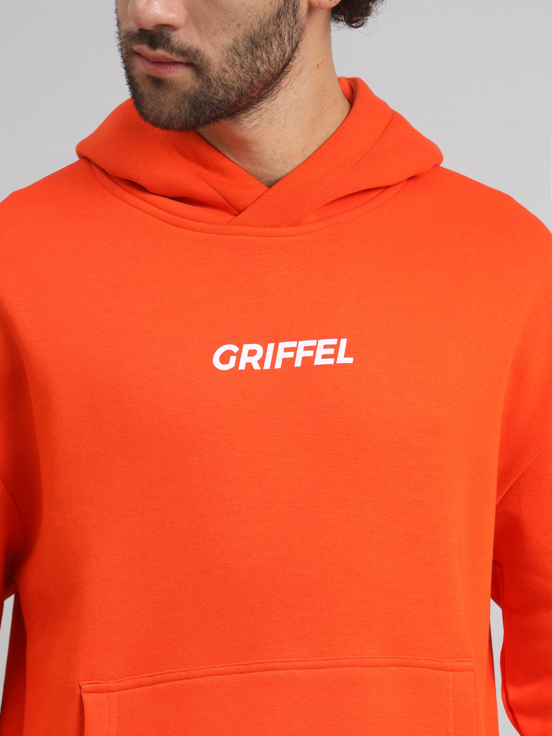 Griffel Men's Black Front Logo Oversized Fleece Hoodie Sweatshirt