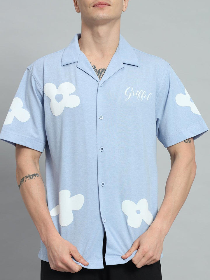 GRIFFEL Flower Printed Regular Fit Bowling Shirt