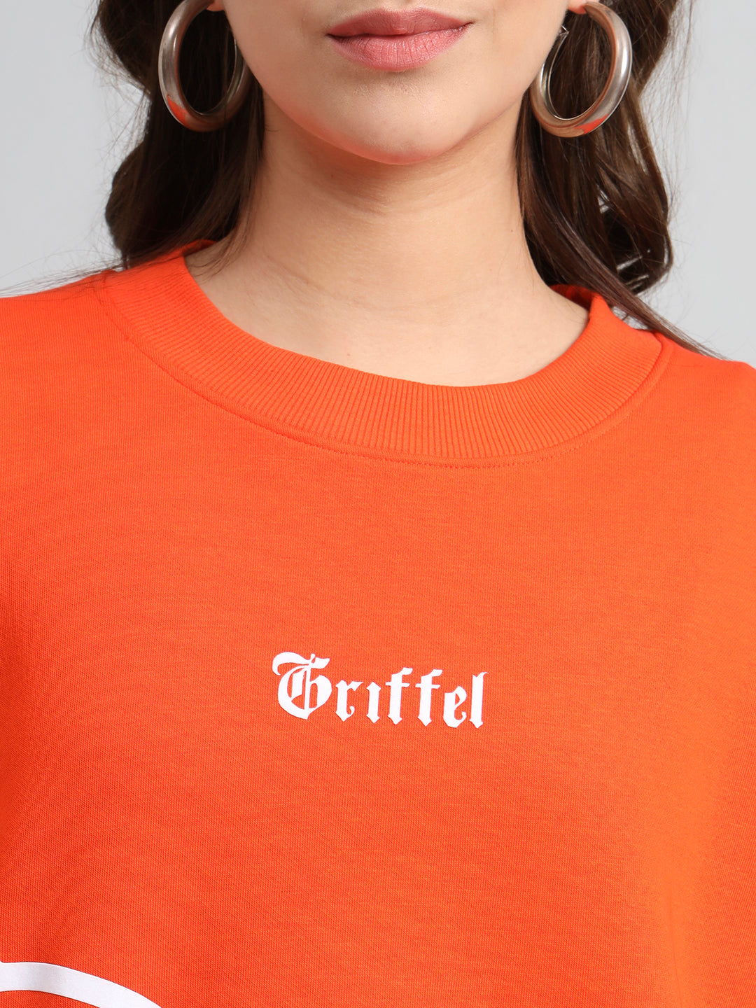Griffel Women's Black Teddy Print Oversized Round Neck 100% Cotton Fleece Sweatshirt