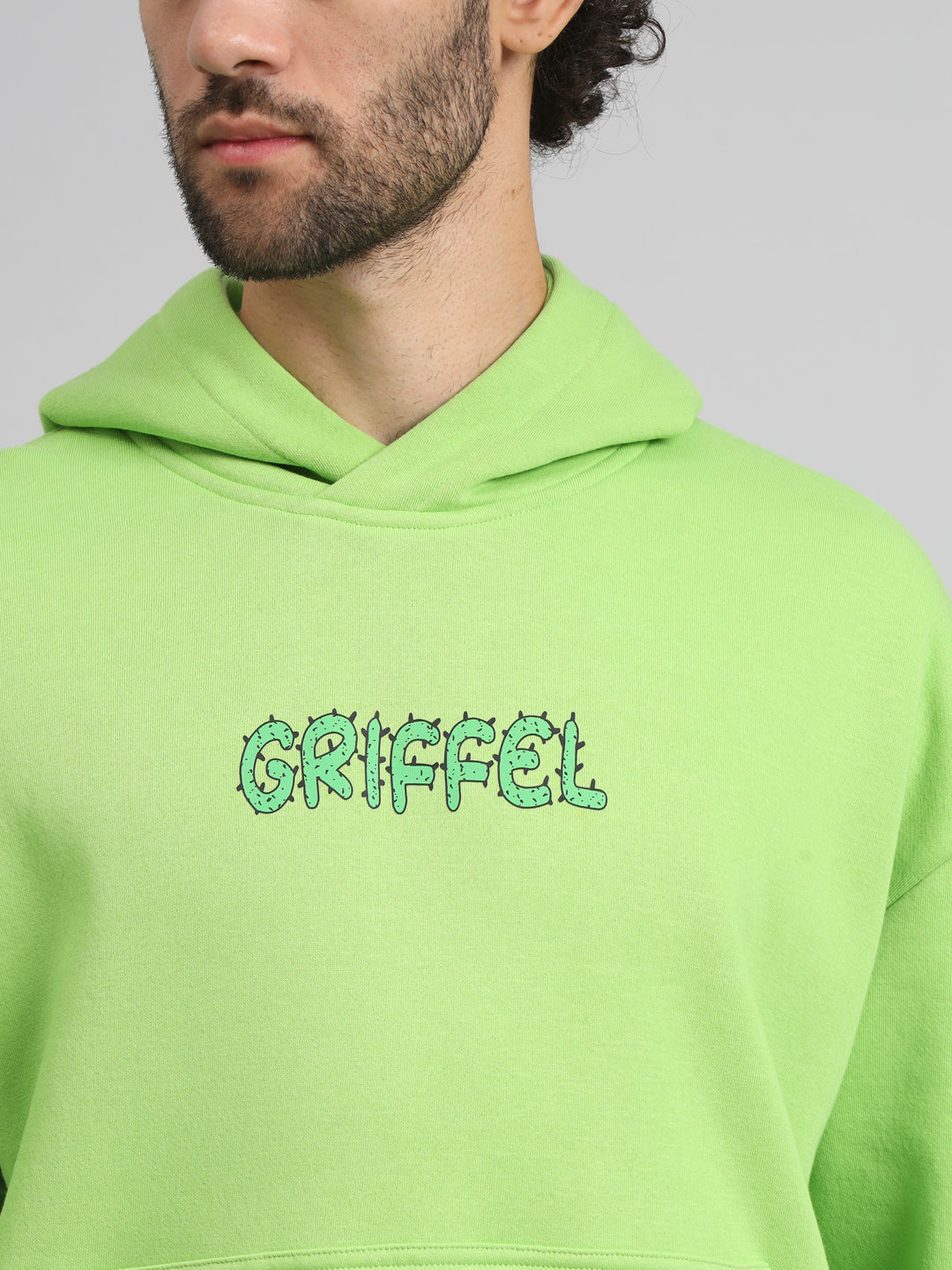 Griffel Men's Parrot Cactus Print Front Logo Oversized Fleece Hoodie Sweatshirt - griffel
