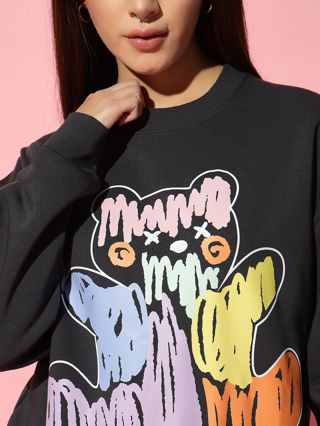 Just a bear Dark grey Round Neck Oversized Sweatshirt