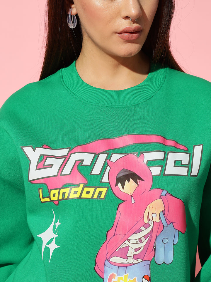 London boy Green Round Neck Oversized Sweatshirt