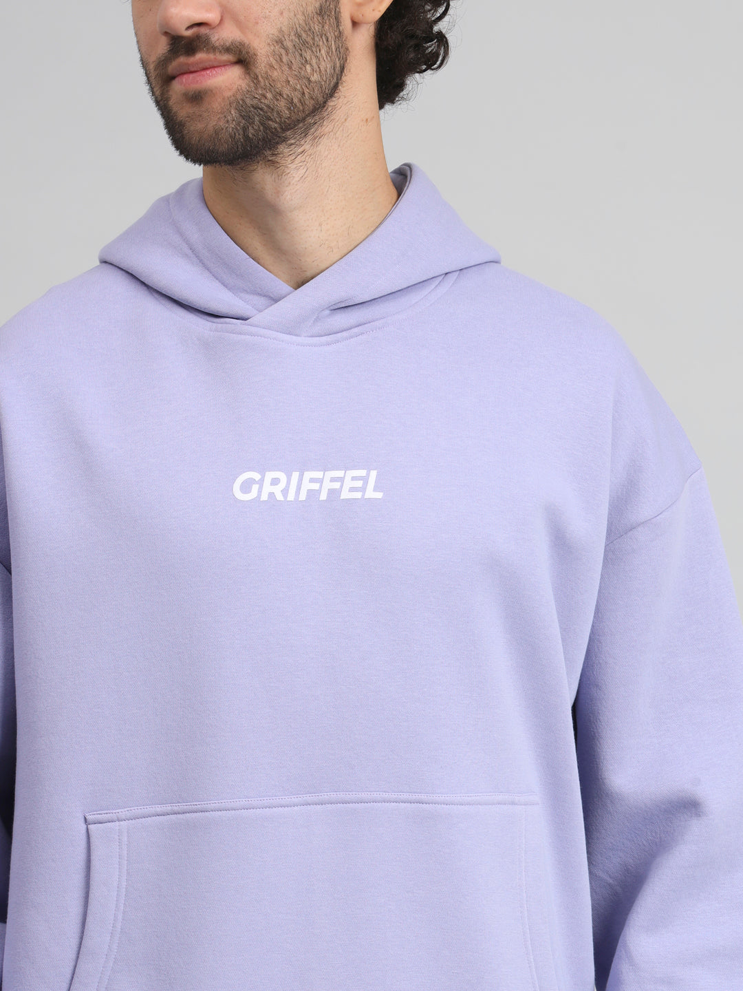 Griffel Men's Mauve Front Logo Oversized Fleece Hoodie Sweatshirt - griffel