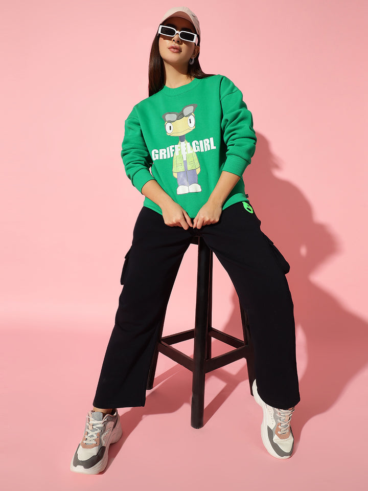 Griffel Girl green Round Neck Oversized Sweatshirt