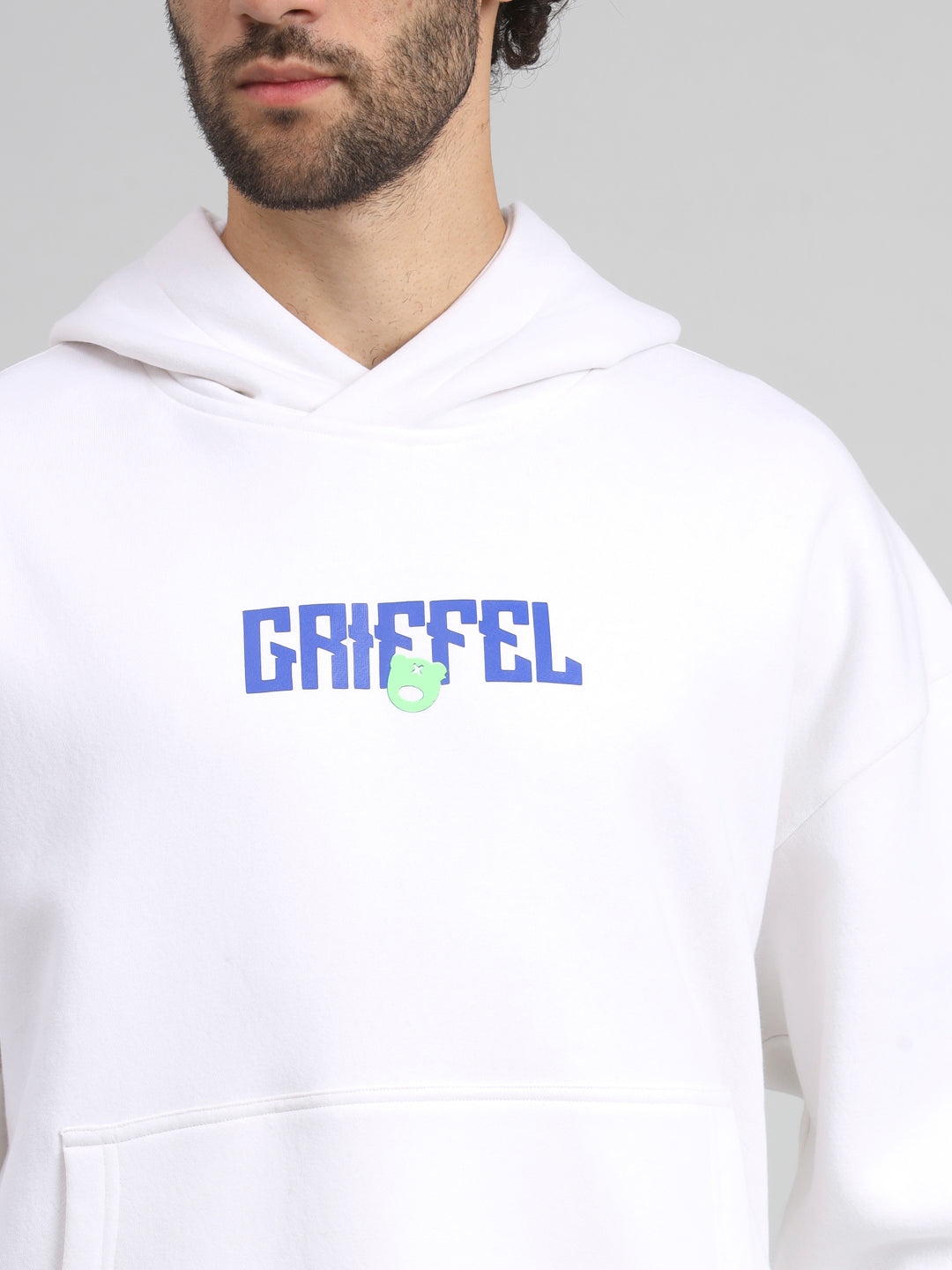 Griffel Men's Black New Era Print Front Logo Oversized Fleece Hoodie Sweatshirt