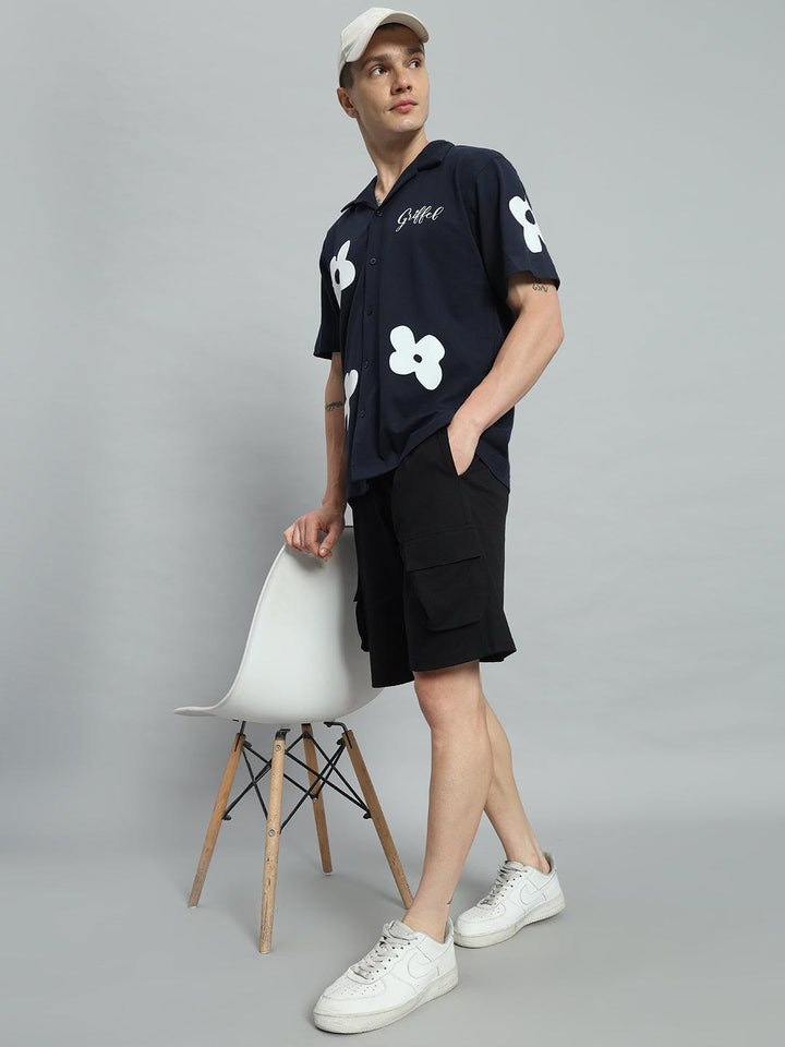 GRIFFEL Flower Printed Regular Fit Bowling Shirt