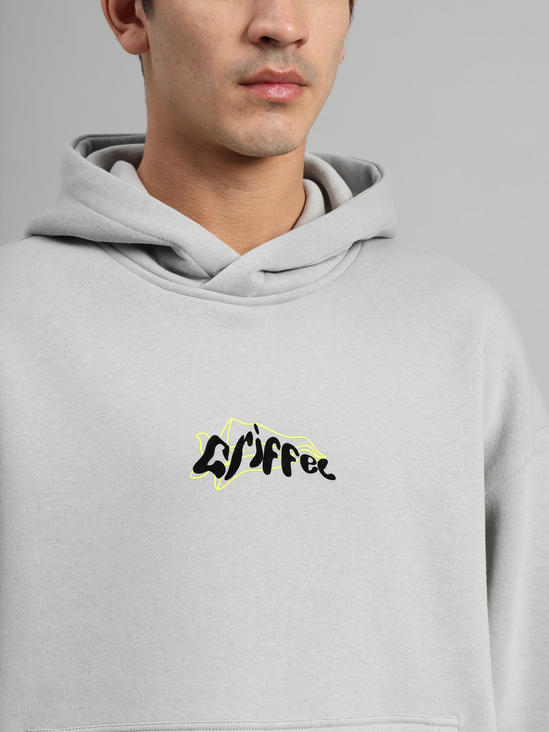 Griffel Men's Steel Grey Front Logo Back One Hundred % Loyal GRIFFEL Oversized Fleece Hoodie Sweatshirt - griffel
