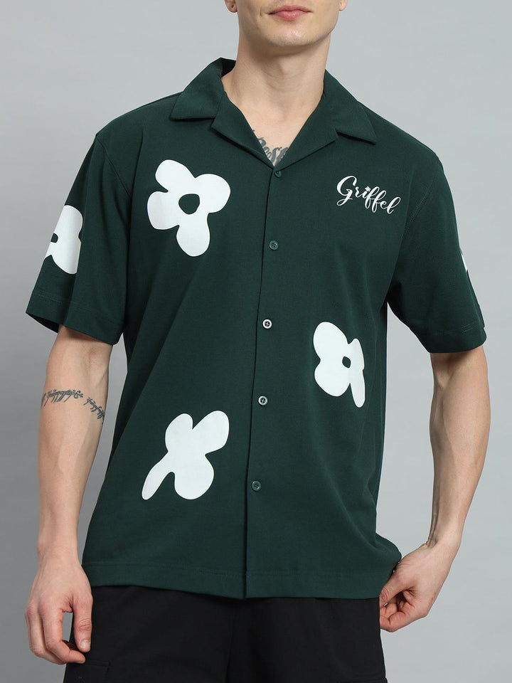 GRIFFEL Flower Printed Regular Fit Bowling Shirt