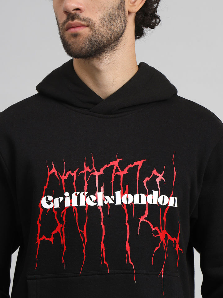 Griffel Men's Black GriffelXLondon Storm Print Regular Fit 100% Cotton Fleece Hoodie Sweatshirt - griffel