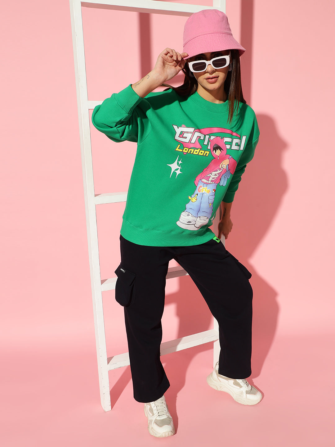 London boy Green Round Neck Oversized Sweatshirt