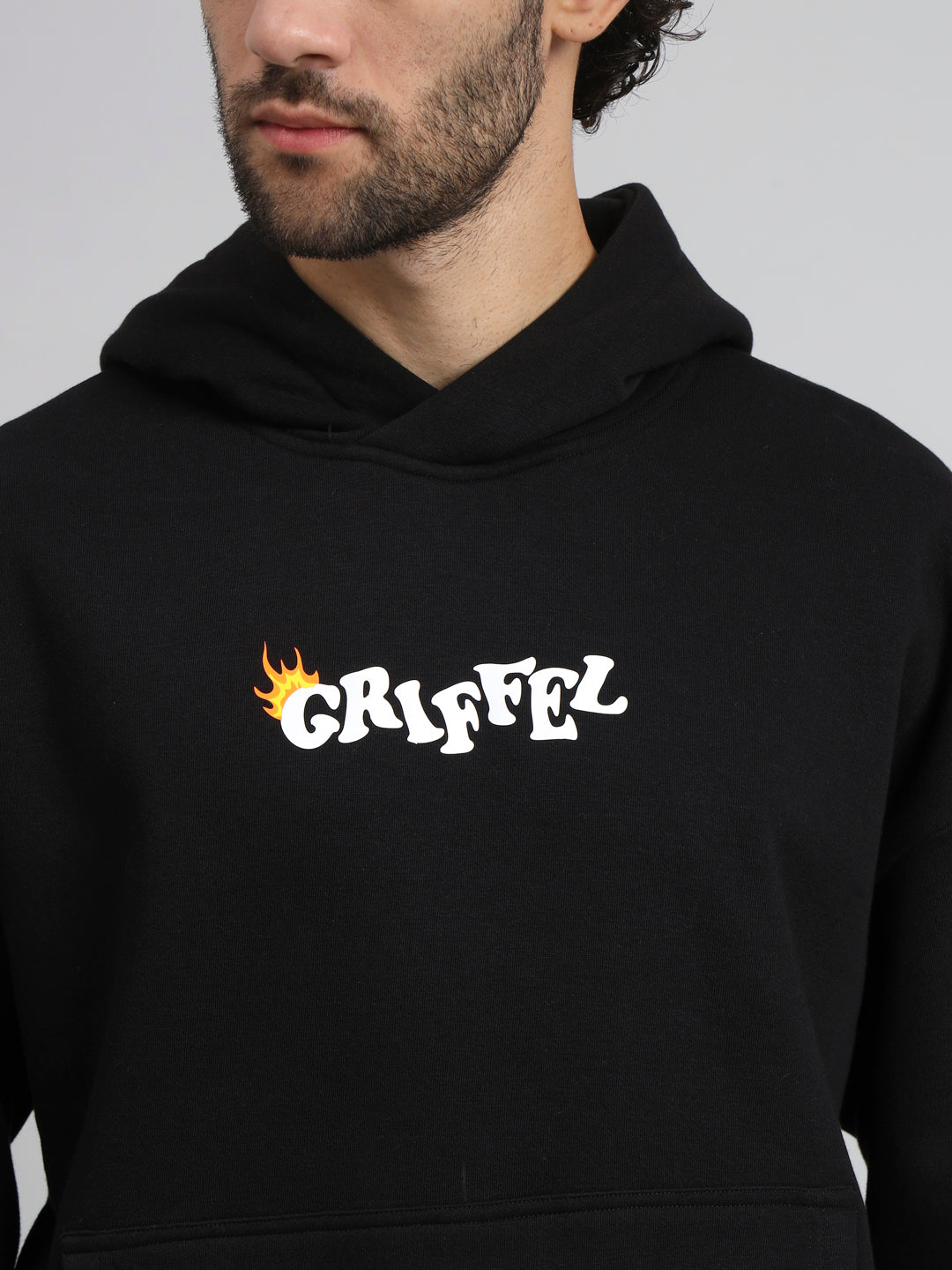 Griffel Men's Never Look Back Print Front Logo Oversized Fleece Hoodie Sweatshirt - griffel