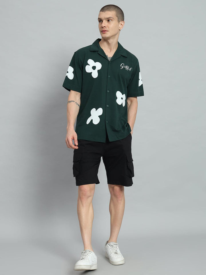 GRIFFEL Flower Printed Regular Fit Bowling Shirt