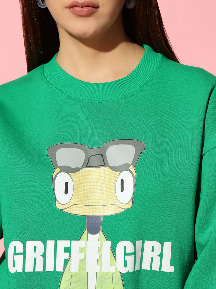 Griffel Girl green Round Neck Oversized Sweatshirt