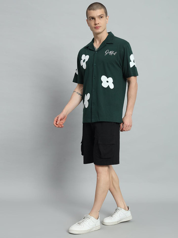 GRIFFEL Flower Printed Regular Fit Bowling Shirt