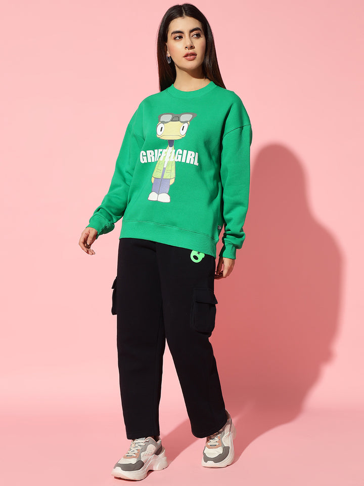 Griffel Girl green Round Neck Oversized Sweatshirt