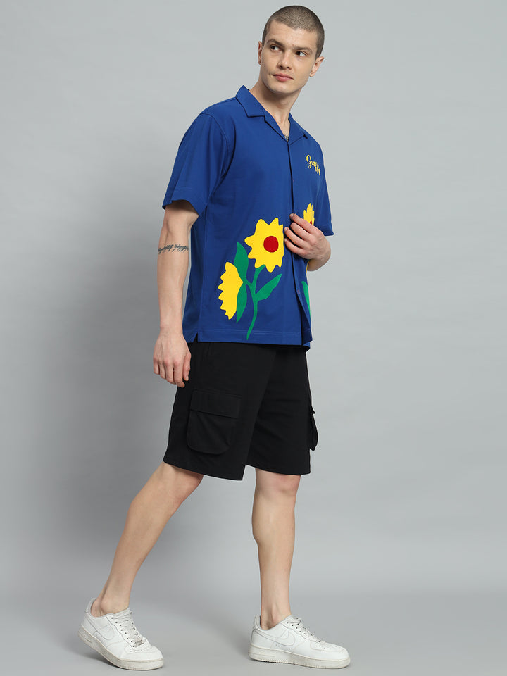 GRIFFEL Sun Flower Printed Regular Fit Bowling Shirt