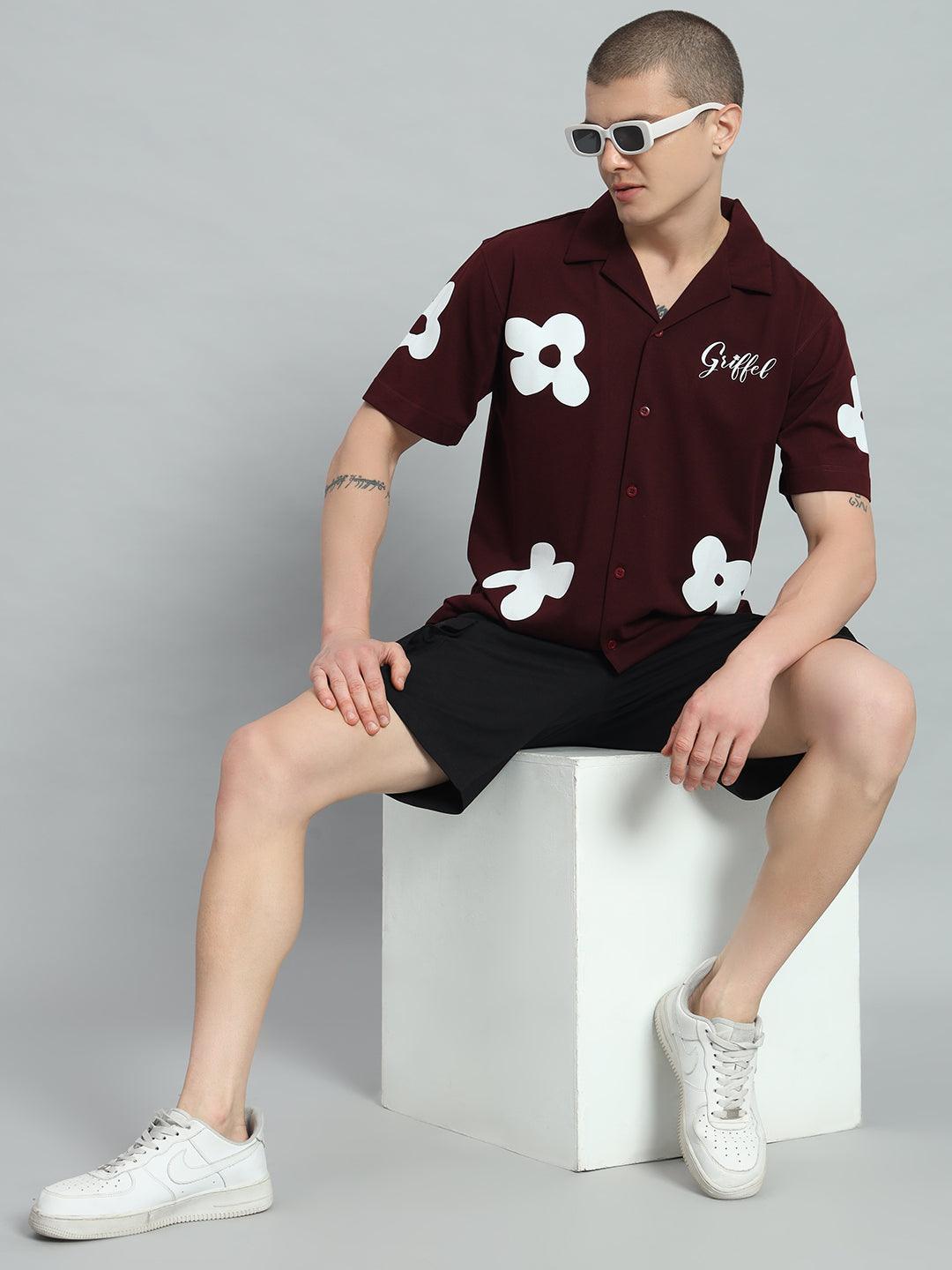 GRIFFEL Flower Printed Regular Fit Bowling Shirt