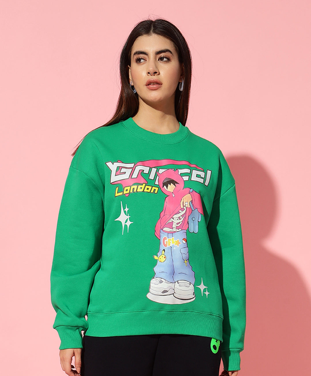 London boy Green Round Neck Oversized Sweatshirt