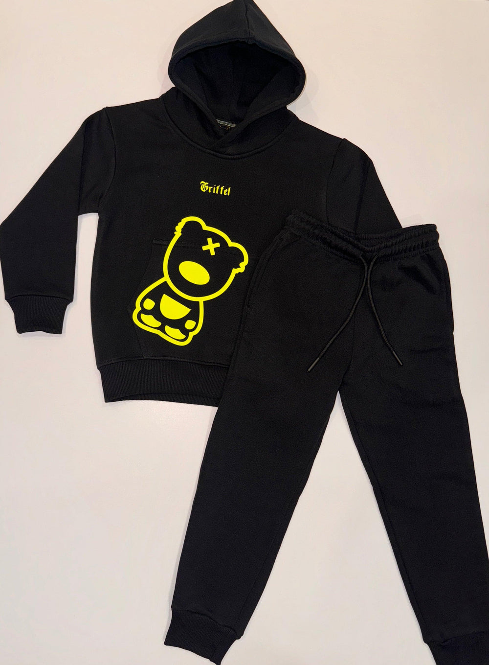 GRIFFEL Boys Kids Black TEDDY Print Co-Ord Tracksuit - griffel