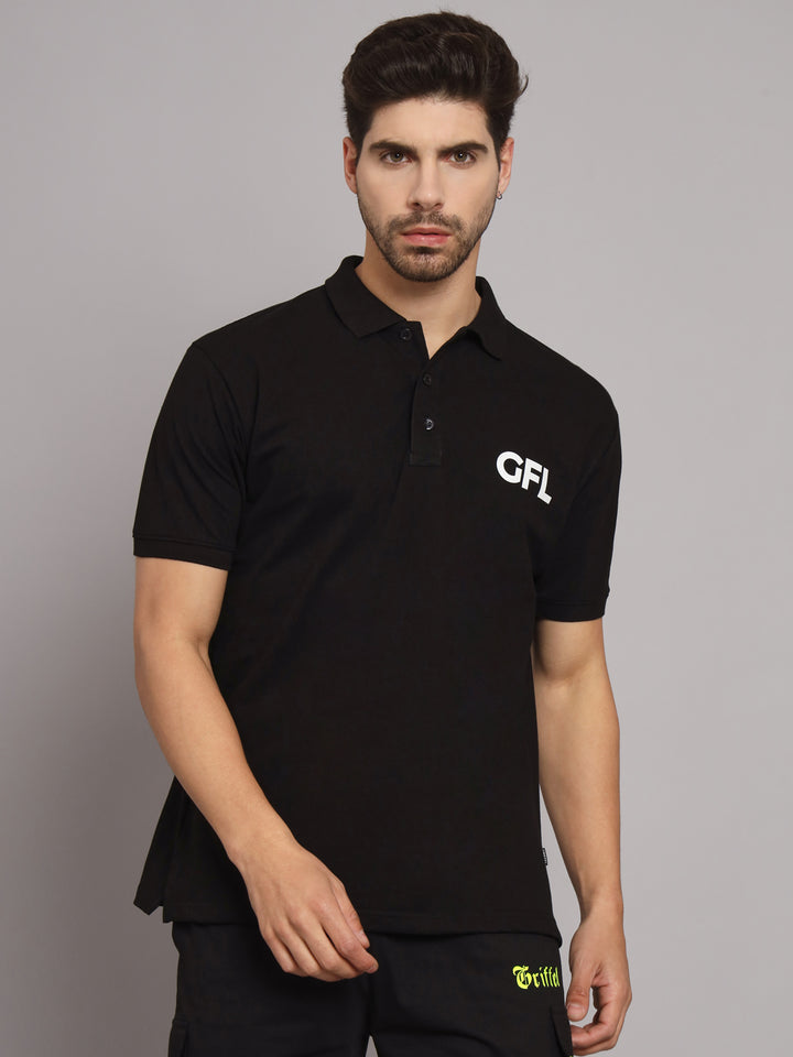 GRIFFEL Men's Black Cotton Polo T-shirt - griffel