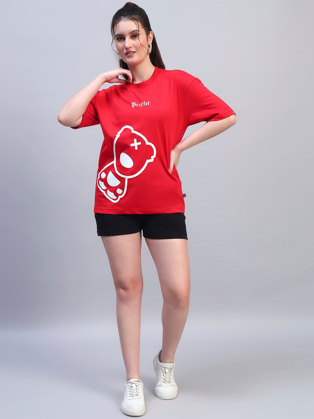 Red Love Side Teddy Oversized T-shirt Combo 🧸