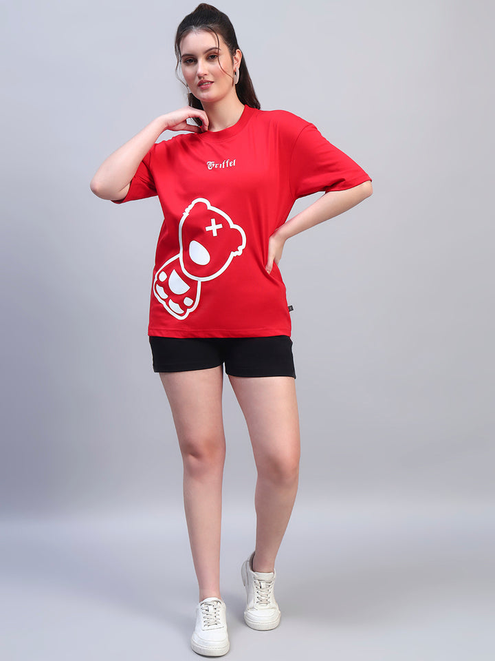 Red Love Side Teddy Oversized T-shirt Combo 🧸