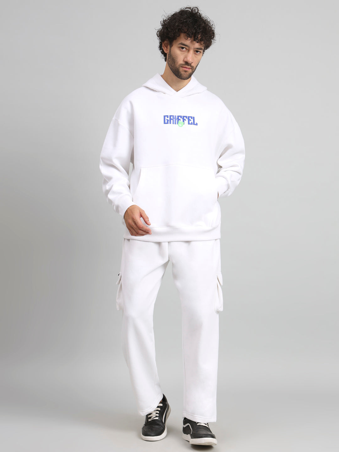 Griffel Men Oversized Fit New Era Print Front Logo 100% Cotton Fleece Hoodie and trackpant - griffel