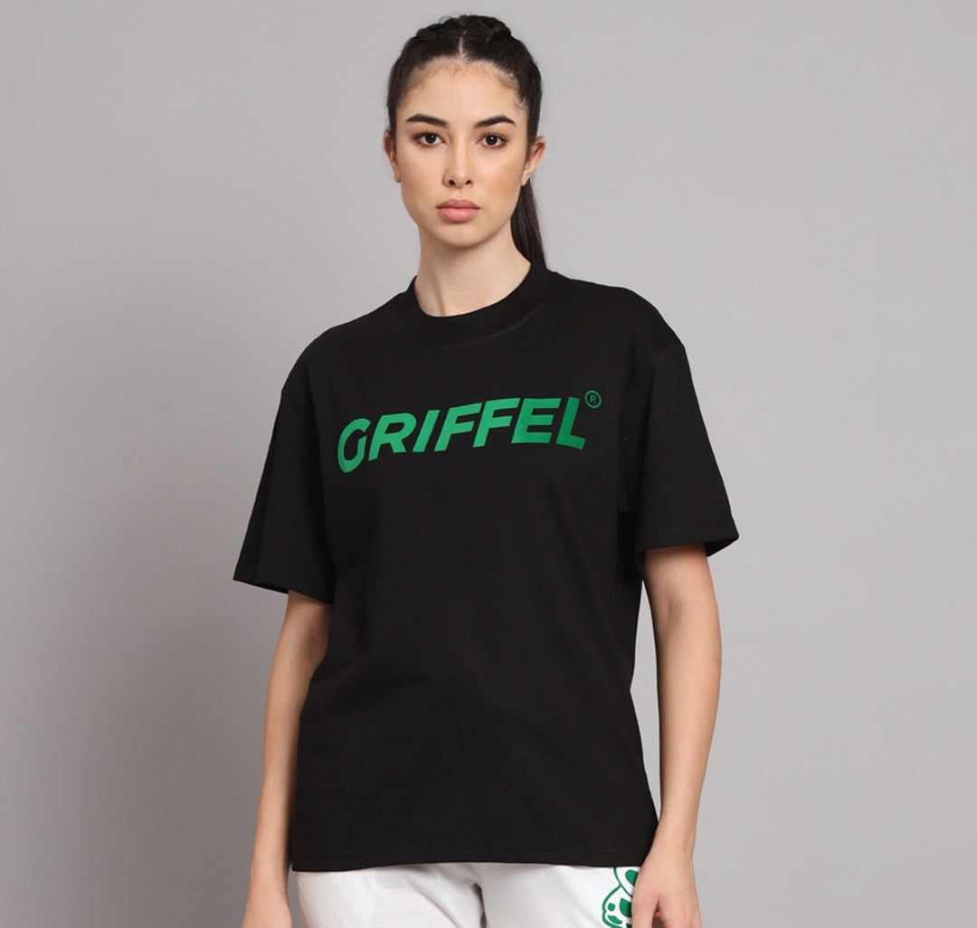 GRIFFEL Women Printed Loose fit Black T-shirt - griffel