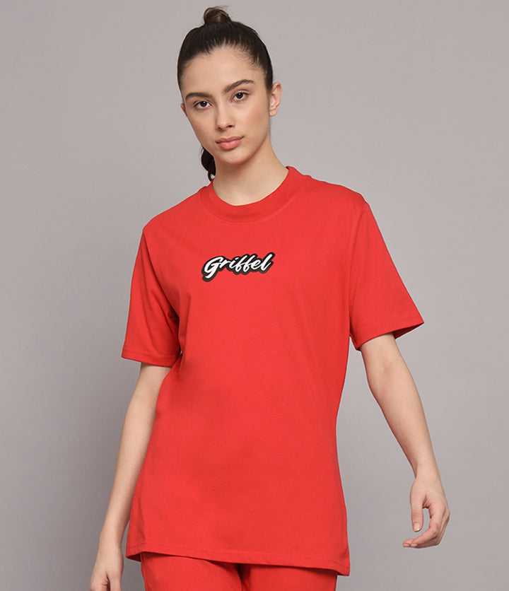 GRIFFEL Women Printed Loose fit Red T-shirt - griffel