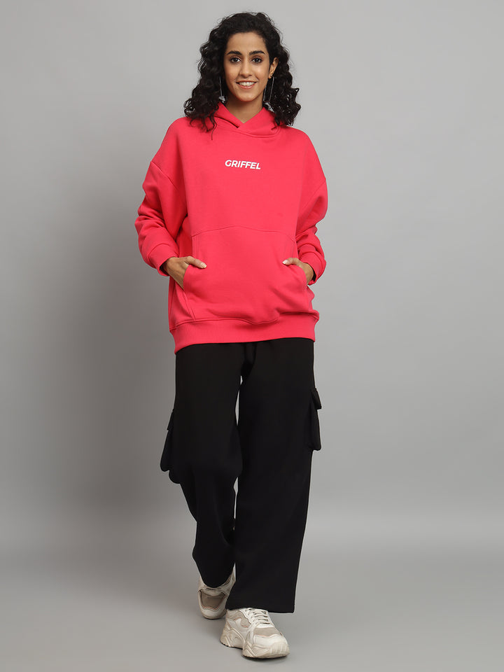 Griffel Women Oversized Fit Front Logo 100% Cotton Black Fleece Hoodie and trackpant - griffel