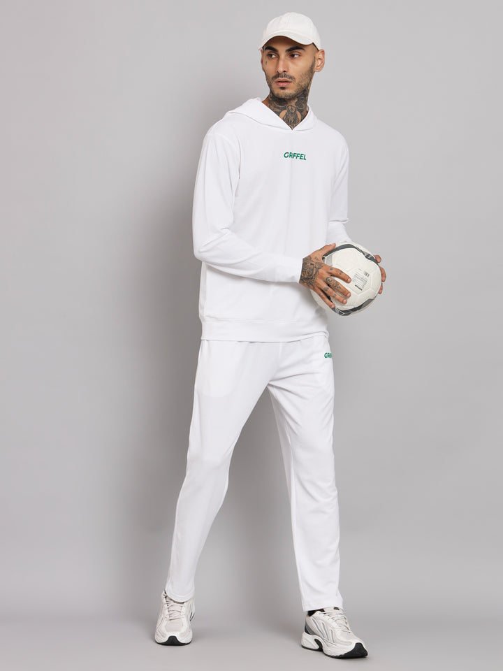 Griffel Men's Pre Winter Front Logo Solid Cotton Basic Hoodie and Joggers Full set White Tracksuit - griffel
