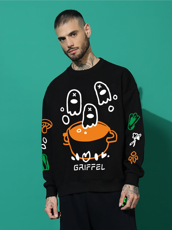 Soul Soup Oversized black Cotton Fleece round neck Sweatshirt 🍜