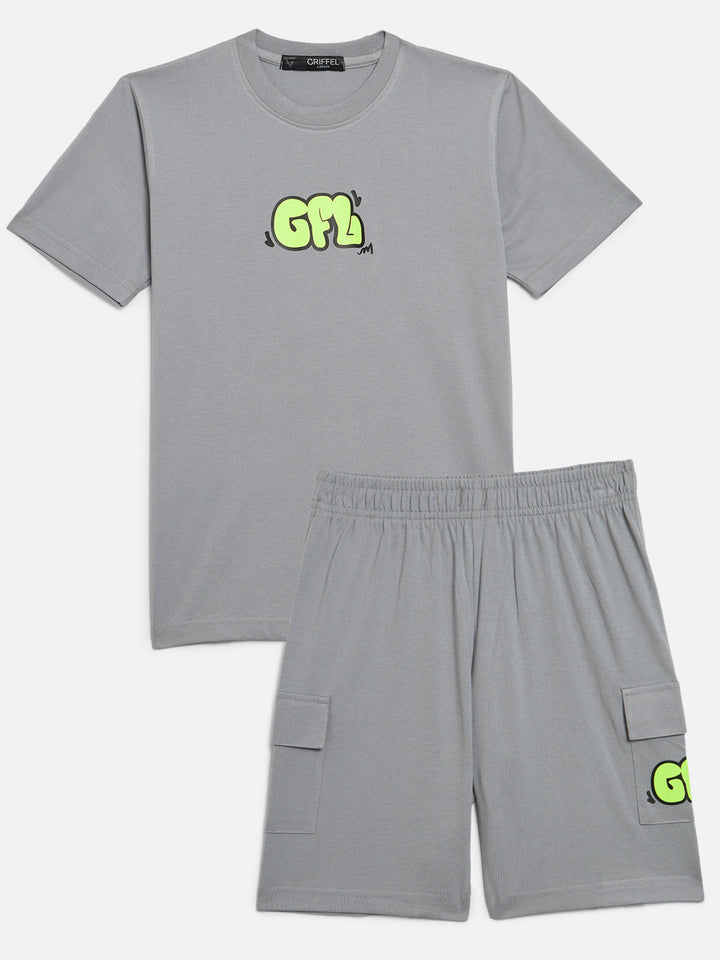 GRIFFEL Boys Kids Steel Grey Co-Ord T-shirt and Short Set