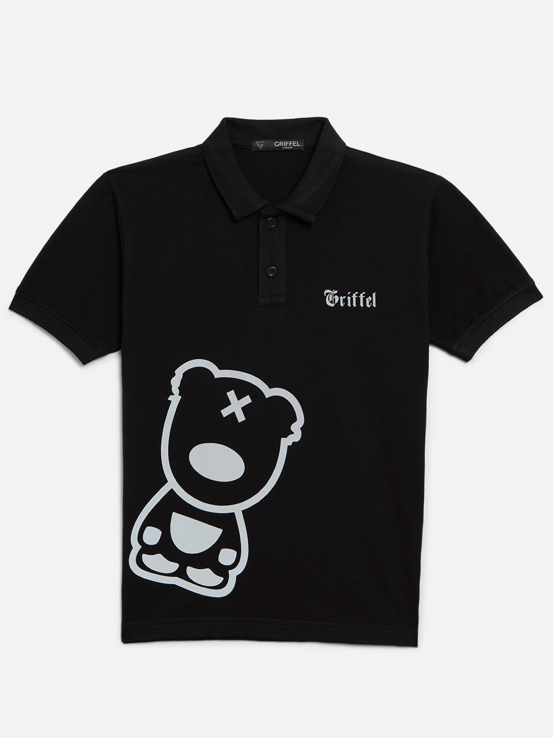 GRIFFEL Boys Kids Black Printed Polo T-shirt - griffel