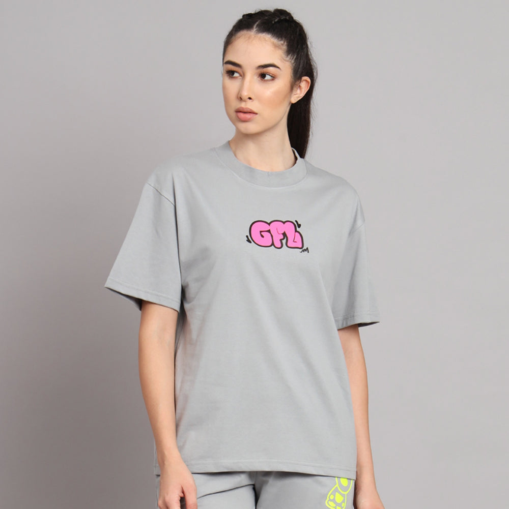 GRIFFEL Women WRLDWIDE oversized drop shoulder Steel Grey T-shirt - griffel