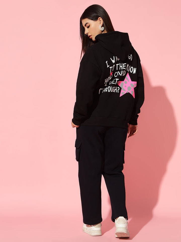 To the Moon Black Oversized Round Neck Tracksuit