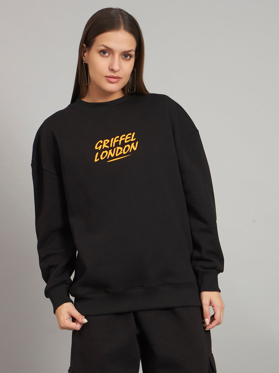 Griffel Women Black WHO ARE YOU TO JUDGE Oversized Round Neck Sweatshirt - griffel