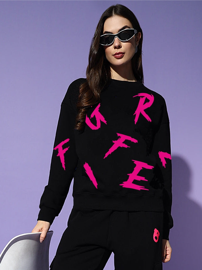 All over Griffel Oversized Cotton Fleece Black round neck Sweatshirt 💗