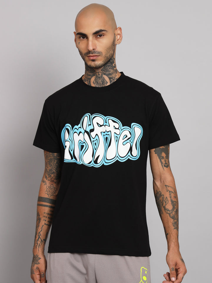 GRIFFEL Men Printed Candy Giffel  Black Oversized fit Cotton T-shirt