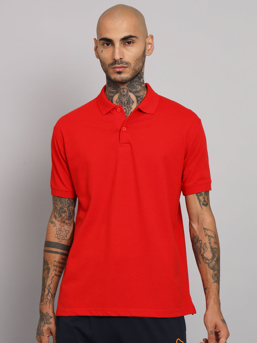 GRIFFEL Men's Red Basic Solid Cotton Polo T-shirt - griffel