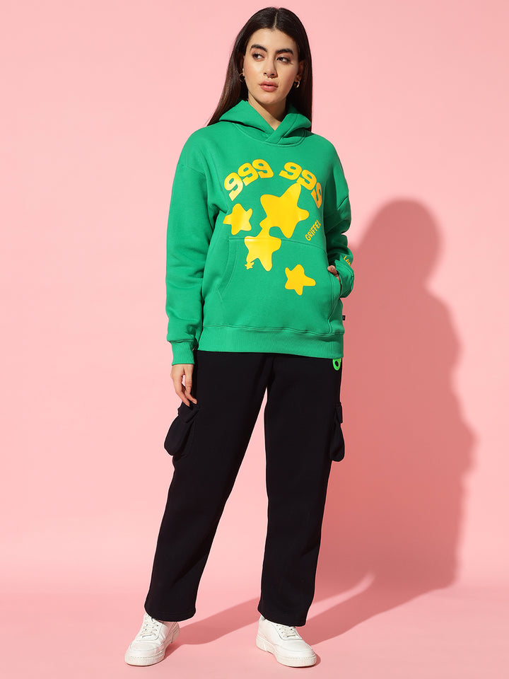 999 star front Green Oversized Hoodie Neck Tracksuit