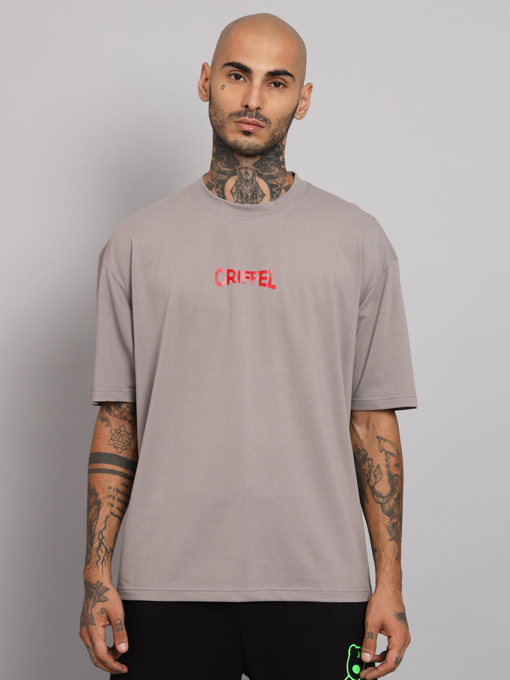GRIFFEL Men REFLECTIVE SNAKE Printed Steel Grey Loosefit Cotton T-shirt - griffel