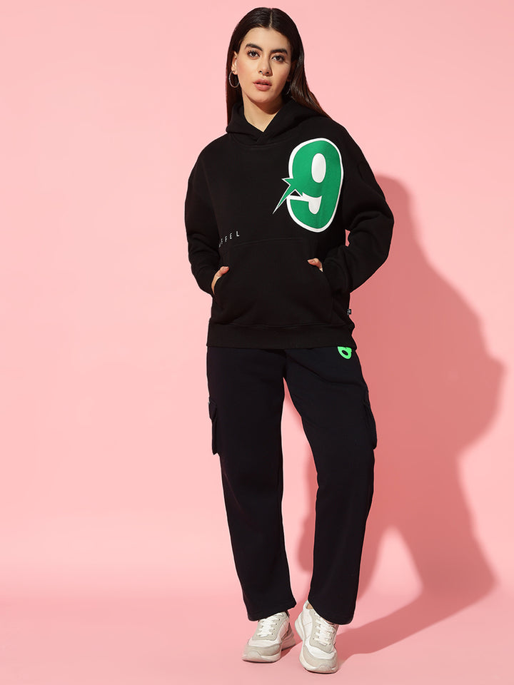 9 Star Black Oversized Round Neck Tracksuit