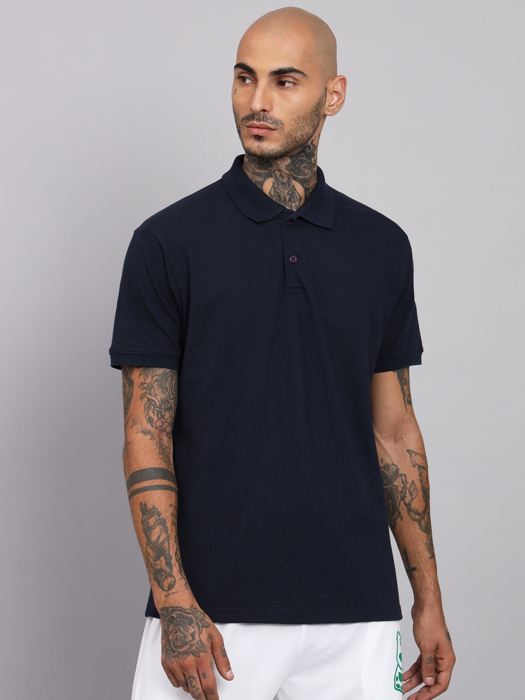 GRIFFEL Men's Navy Basic Solid Cotton Polo T-shirt - griffel