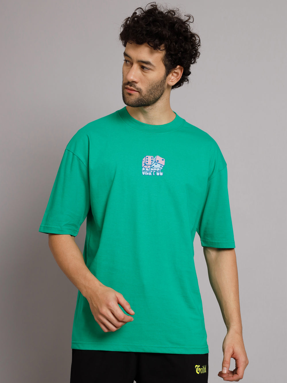 GRIFFEL Men DICE Neon Green Oversized Drop Shoulder T-shirt - griffel